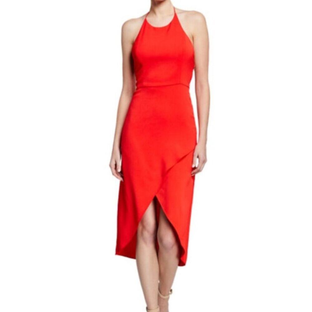Alice + Olivia Kristy Sleeveless Halter Tulip Hem Cocktail Dress Red Size 10